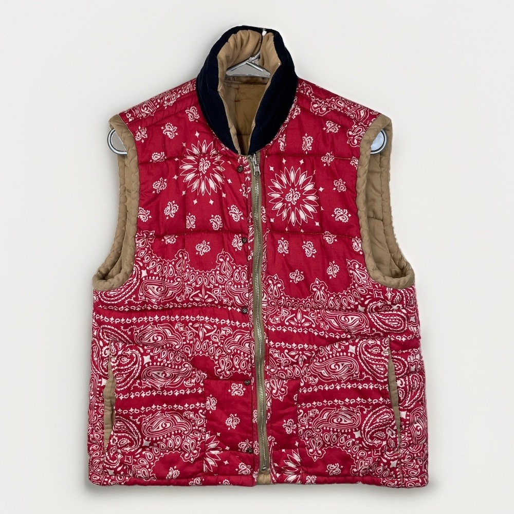 Xirena Large Hunter Puffer Reversible Vest Yucca Pockets Stand Collar Zip Button